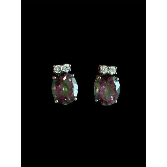 Sterling Silver Multicolor Mystic Topaz Oval Stud Earrings 925 - Picture 1 of 4
